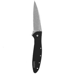 Kershaw 1660SWBLK Leek Assisted Stonewash Plain Blade