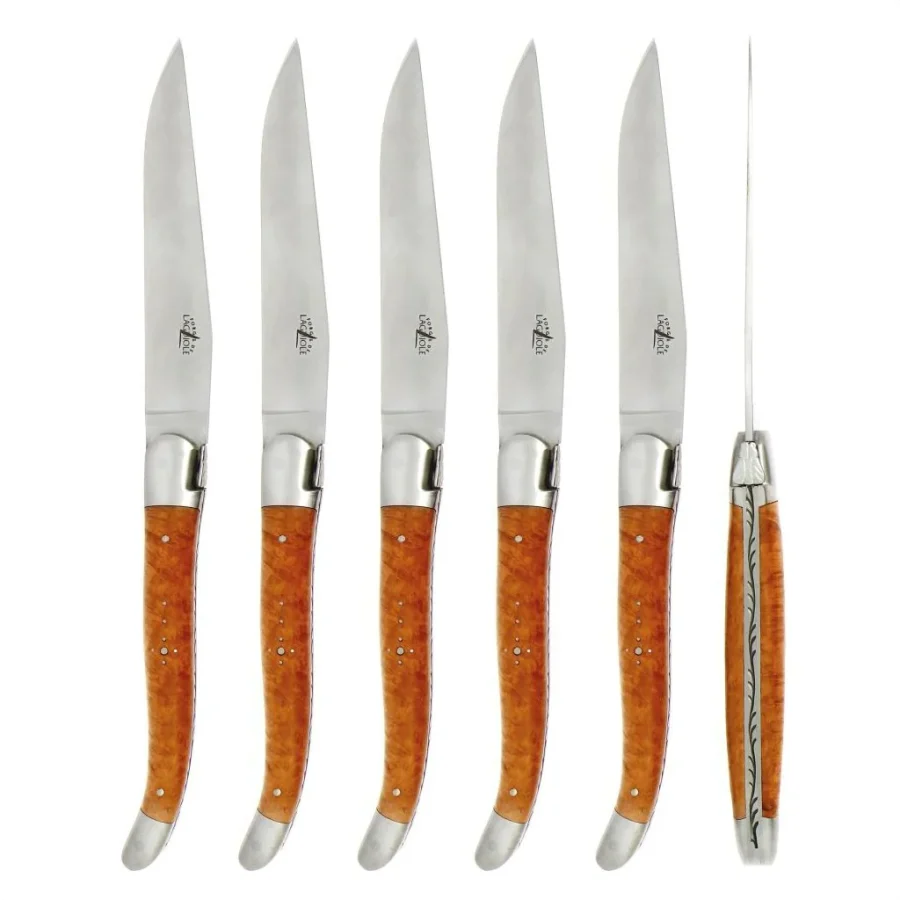 Forge De Laguiole set of 6 Knives: Briarwood Handle Shiny Finish | Northwestern Cutlery