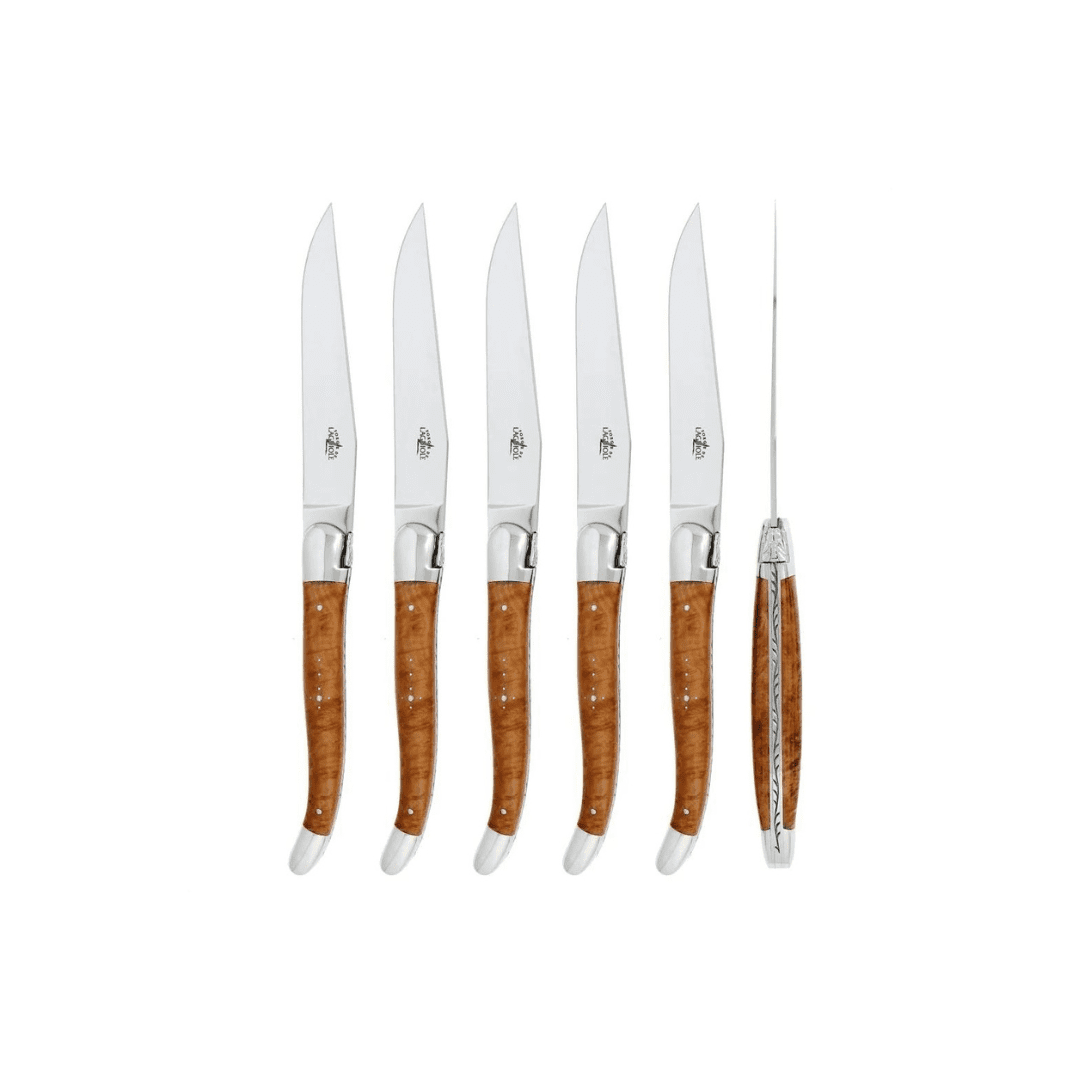 Laguiole Tradition 6-Piece Steak Knife Set - Dark Wood Handle