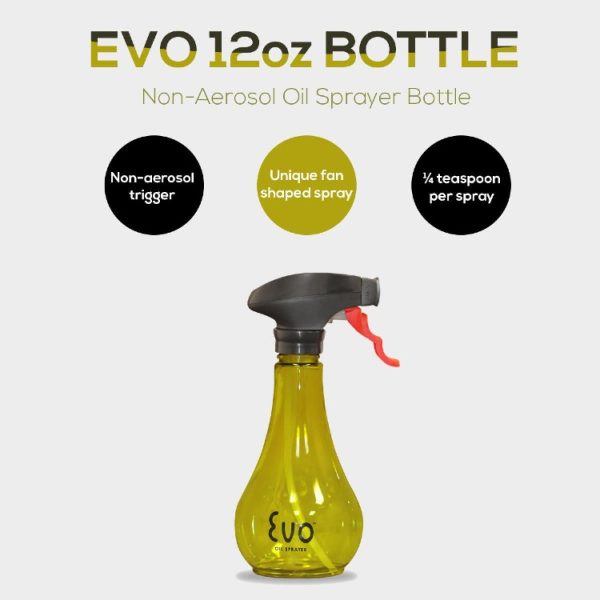 Evo Oil Sprayer Bottle, NonAerosol for Olive Oil and Cooking Oils, 12